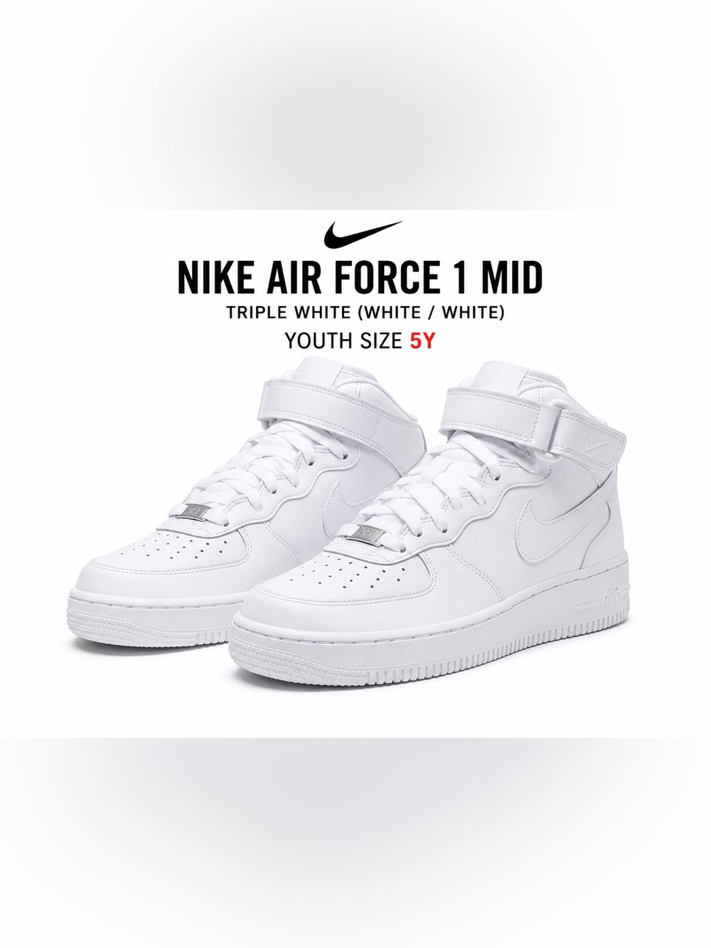 Nike Mid Air Force 1 5Y Triple Whitr